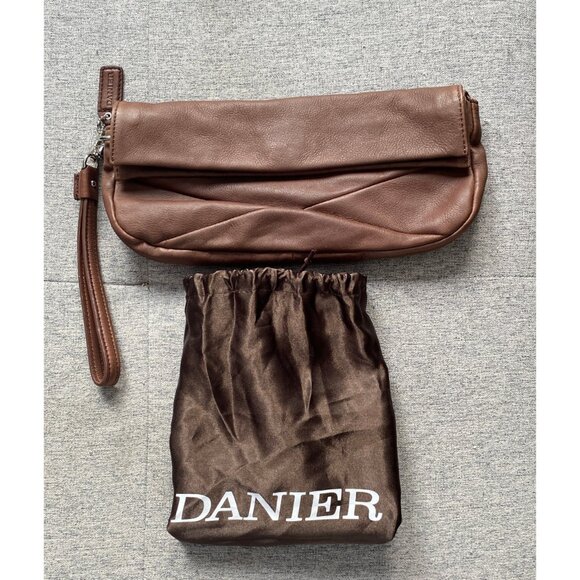 DANIER SOFT BROWN LEATHER CLUTCH PURSE WITH DUSTBAG VINTAGE 1990's - Picture 2 of 4